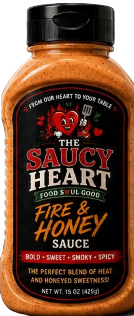 The Saucy Heart Fire and Honey Sauce, 15 oz bottle