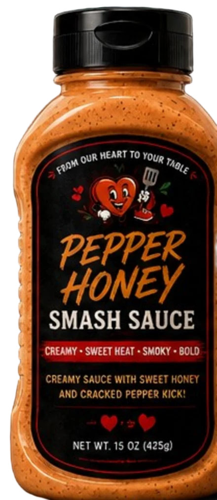 The Saucy Heart Pepper Honey Smash Sauce, 15 oz bottle