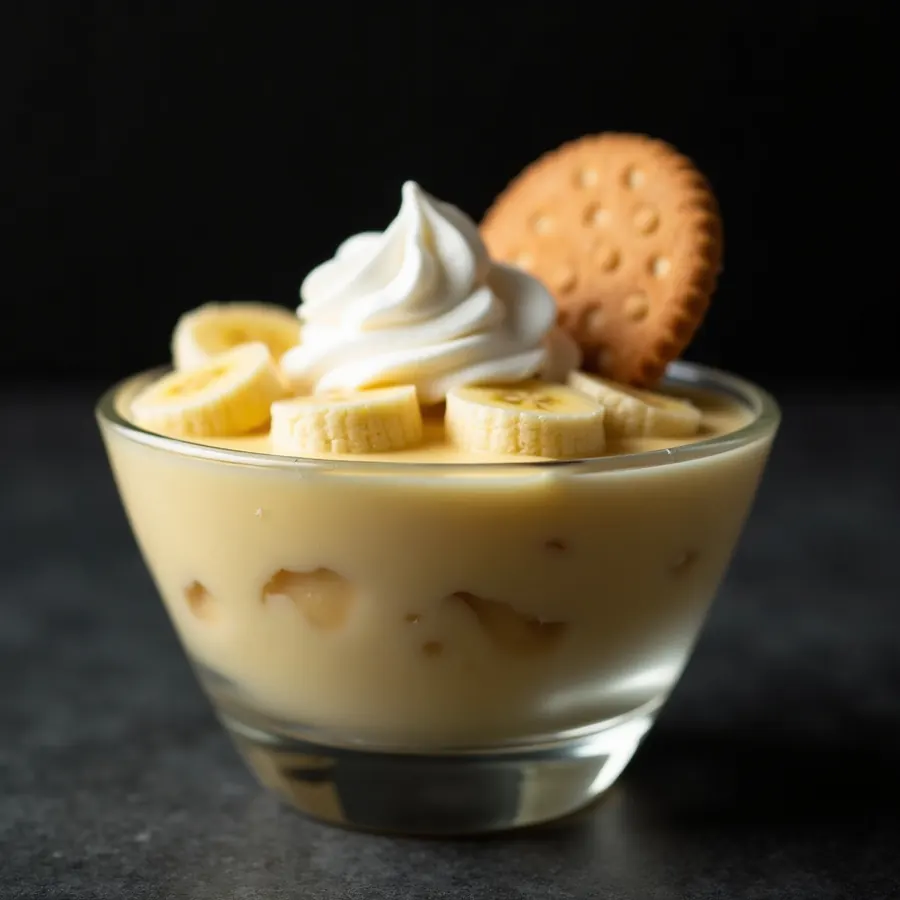 Southern banana pudding layered with vanilla wafers, fresh bananas and whipped cream